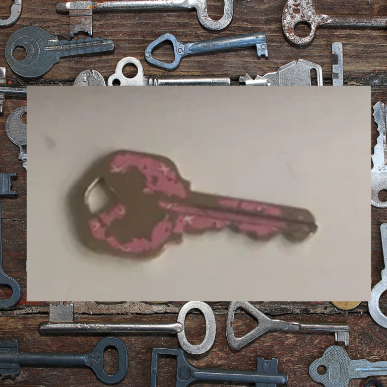 House key with worn pink decoration: 13,200 ppm Lead. 90 ppm is unsafe. Don’t let kids (especially babies) play with real keys!