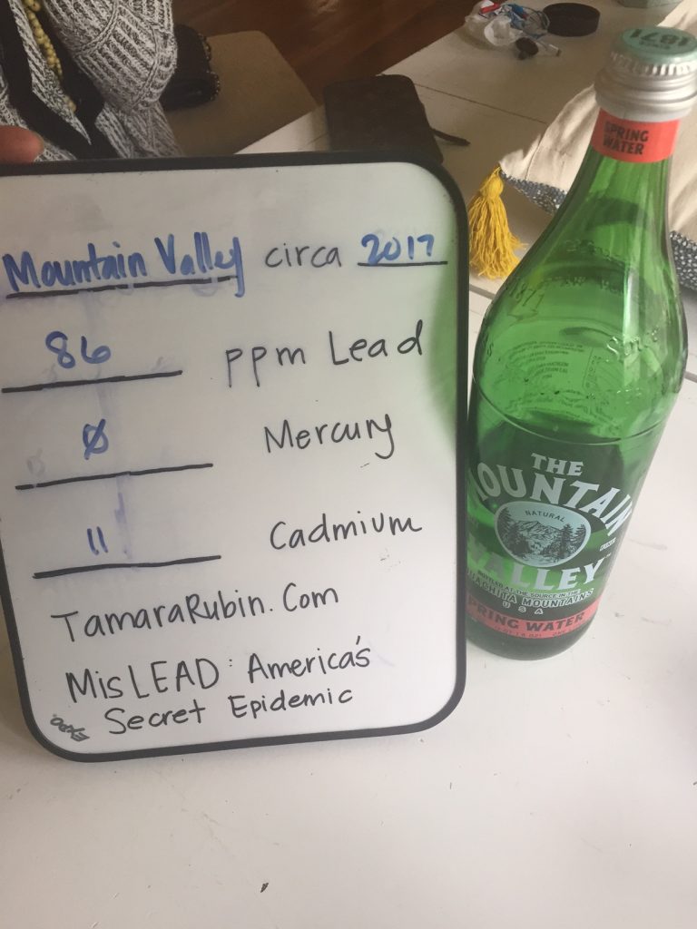 Green Glass Water Bottle – Mountain Valley: 86 ppm Lead + 11 ppm Cadmium (in the glass, not the water.)