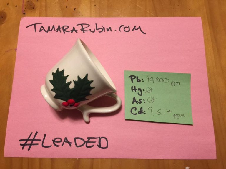 1972 Handmade Christmas Mug / Teacup: 90,900 ppm Lead + 9,617 ppm Cadmium Too! [90 ppm Lead is unsafe for kids.]