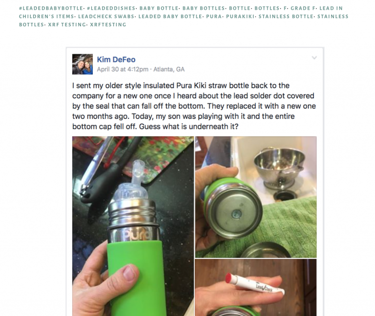 Pura Kiki Insulated Baby Bottle: the most egregious example of a “green-branded” bottle with unsafe levels of Lead.