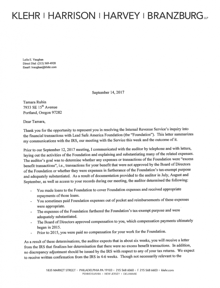 IRS Summary Letter From My Attorney, Leila