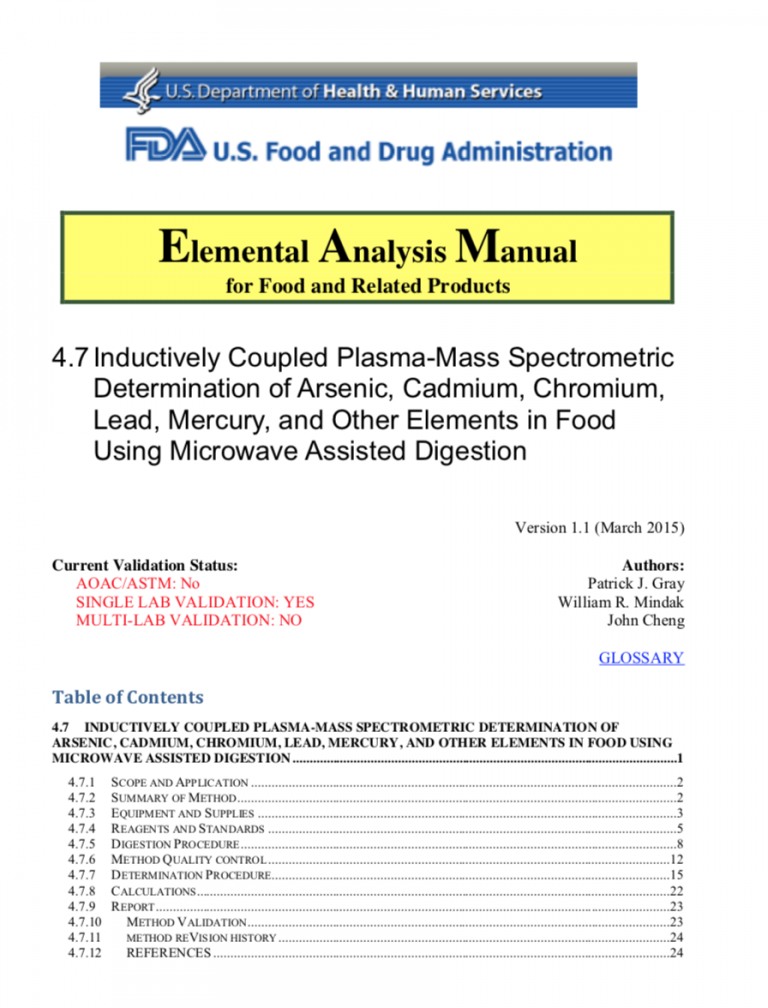 Food Testing Standards and Methodologies  – from the FDA