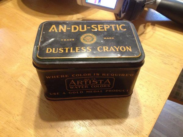 Antique "An-Du-Septic" Dustless Crayon Artista Water Colors Tin: 73,800 ppm Lead