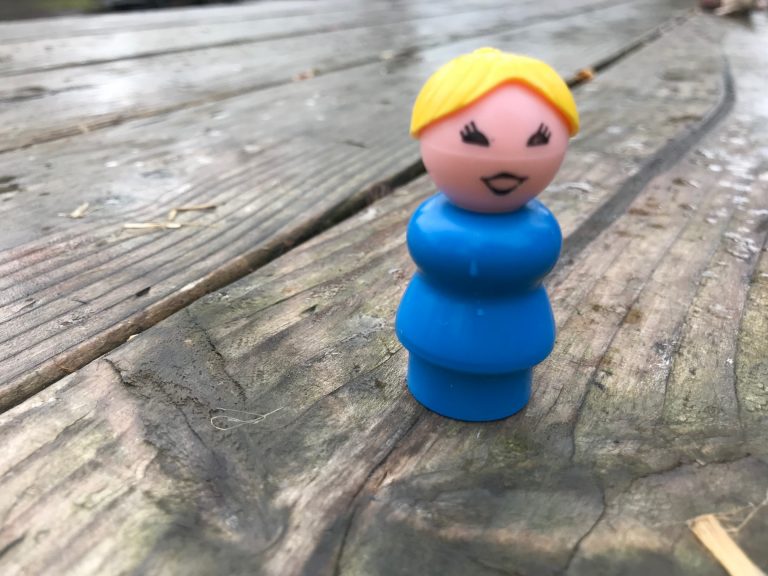 #Leaded: Vintage Plastic Fisher Price Lady With Blue Dress & Yellow Hair