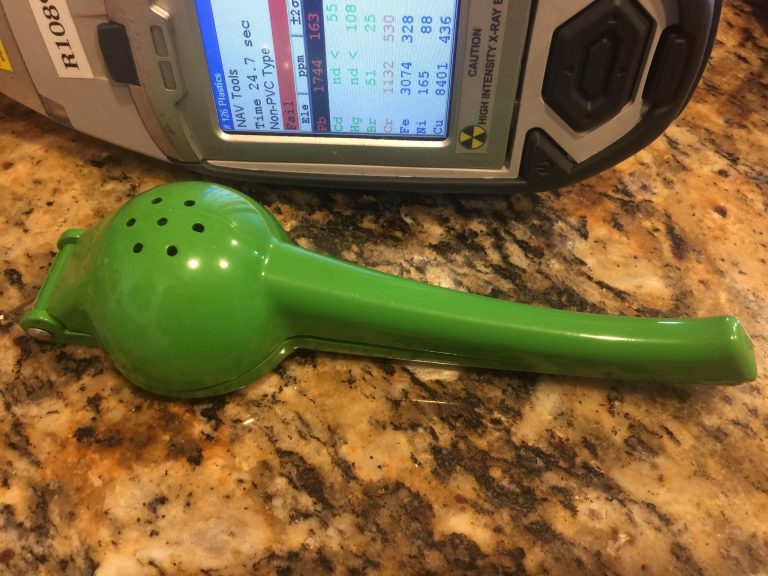 NEW-ish (c. 2017) handheld citrus juicer: 1,744 ppm Lead. 90 ppm is unsafe for kids. I recommend avoiding these.