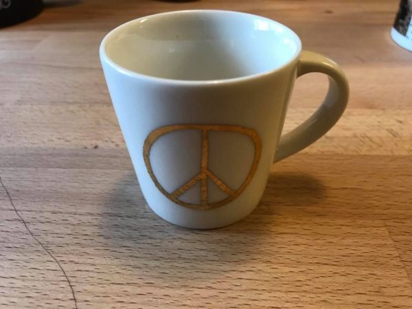 Starbucks Coffee Gold Peace Sign Espresso Mug