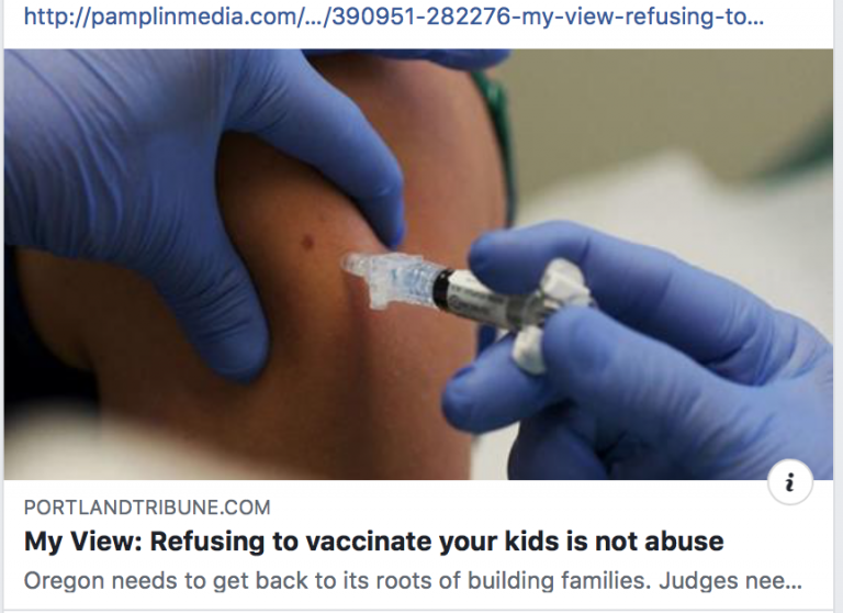 Portland Tribune Article Today: Vaccine Choice