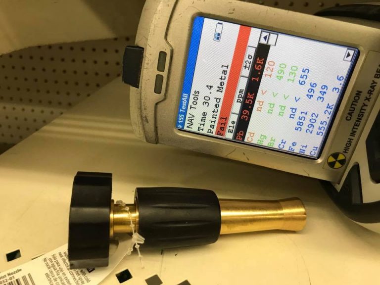 Brass Walmart hose nozzle (2017): 39,500 ppm Lead. 90 ppm is unsafe & illegal in items intended for use by kids.