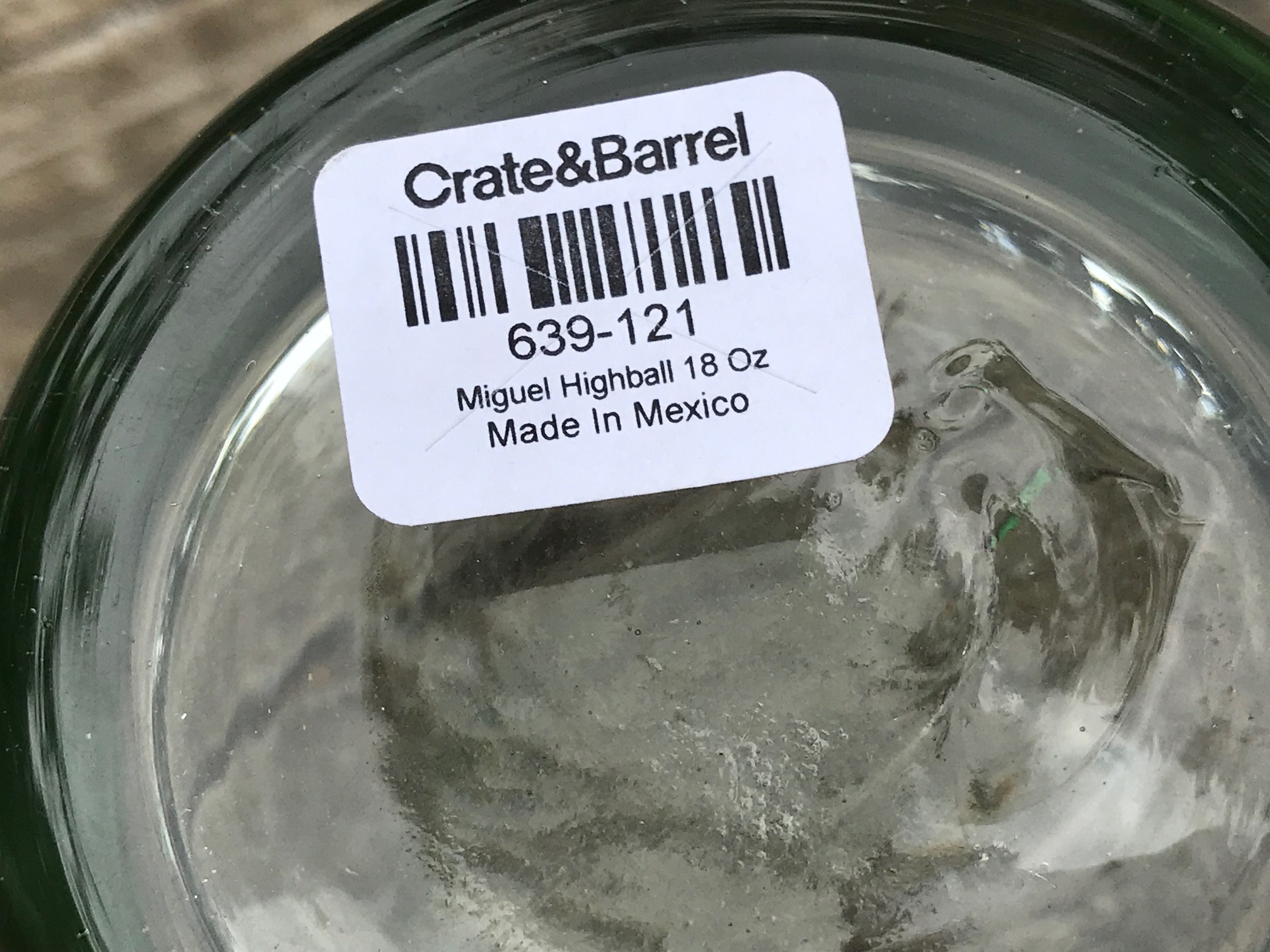 Made In Mexico Crate & Barrel "Miguel Highball" Drinking Glass: Lead Free (Click for guidelines to buy Lead Free glasses!)