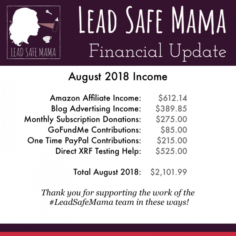 #LeadSafeMama August 2018 Financial Update