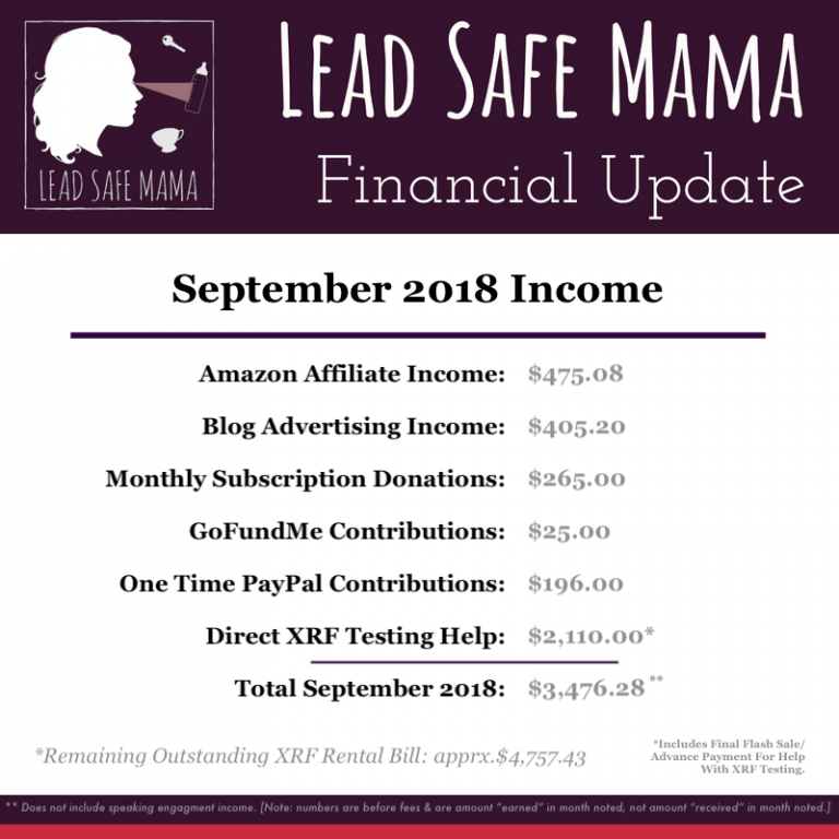 September 2018 Lead Safe Mama Financial Update