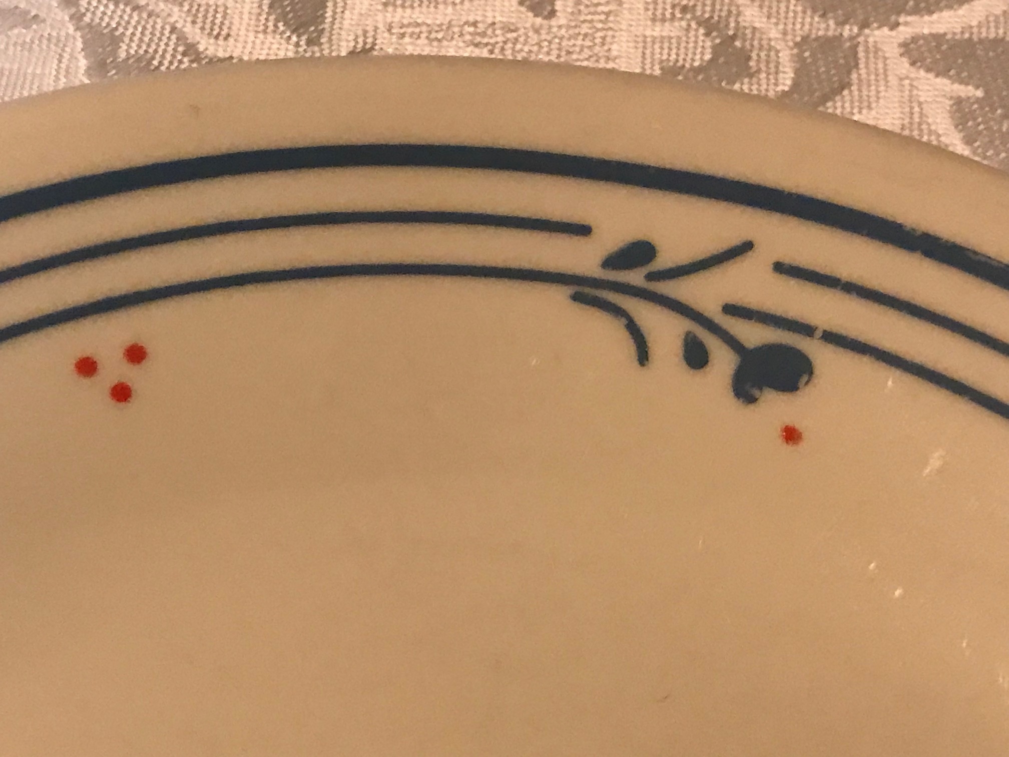 Small Cream Corelle Plate With Blue Floral Border & Red Berries: 7,450 ppm Lead + Cadmium