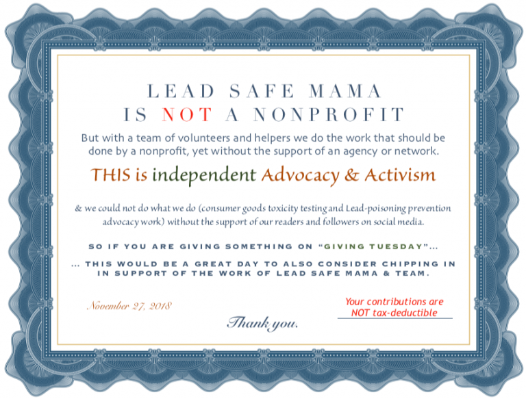 Giving Tuesday: Lead Safe Mama is NOT a nonprofit, but that doesn’t mean you can’t support our work today! Thank you.