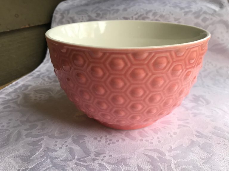 Unmarked Ceramic Pink Glazed Bowl with Honey Comb Pattern: 76 ppm Cadmium