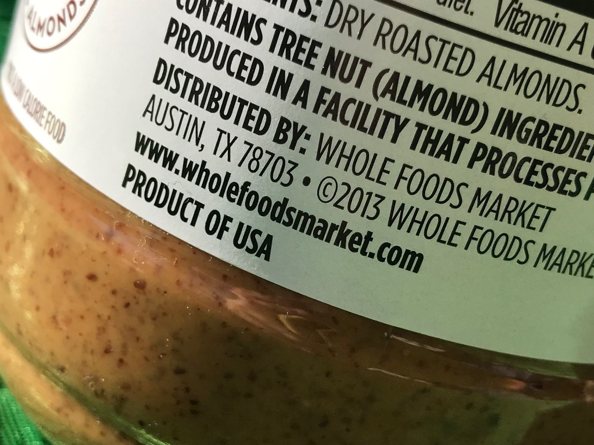 Antimony (Sb) Found in Plastic Jar for "365" Whole Foods Brand Almond Butter