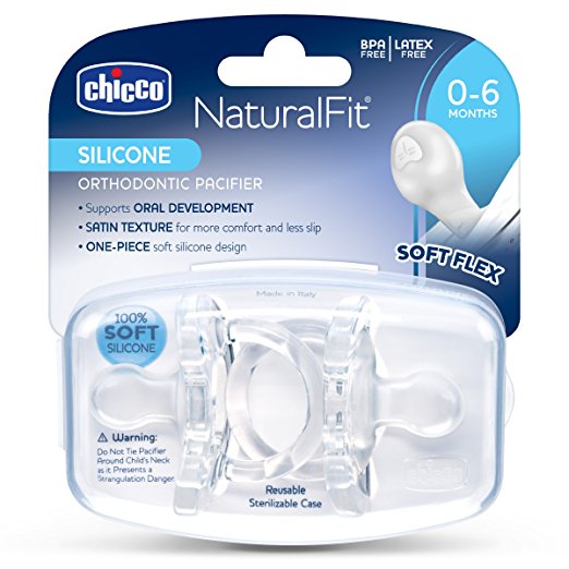 "Made In Italy" Clear Silicone NaturalFit Chicco Pacifier: Lead Free, Cadmium Free, Arsenic Free