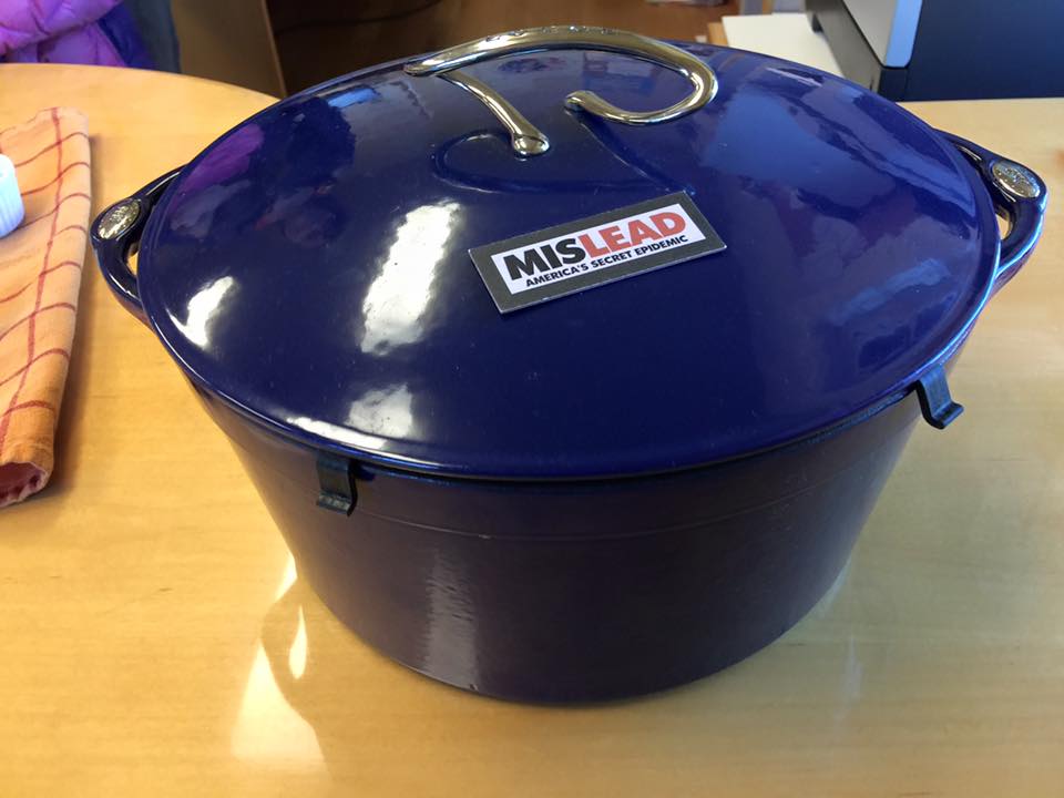 Dark Blue & White Lodge Cast Iron Enameled Dutch Oven (c. 2006): 1,693 ppm Lead + 555 ppm Arsenic