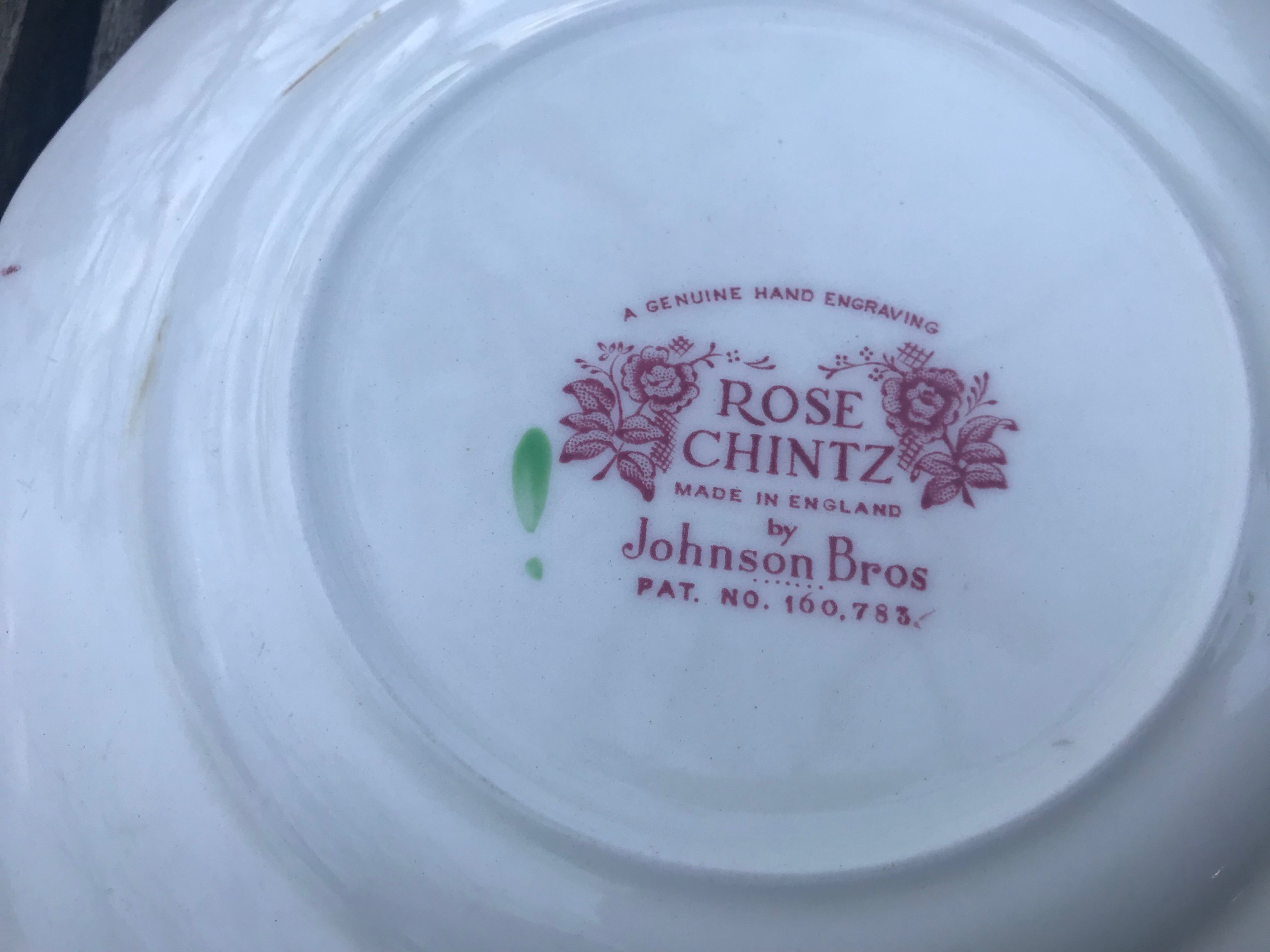 Johnson Brothers Rose Chintz Made In England Small China Plate: 49,300 ppm Lead [almost 5%!], 87 ppm Antimony. Johnson Brothers is almost always high lead.