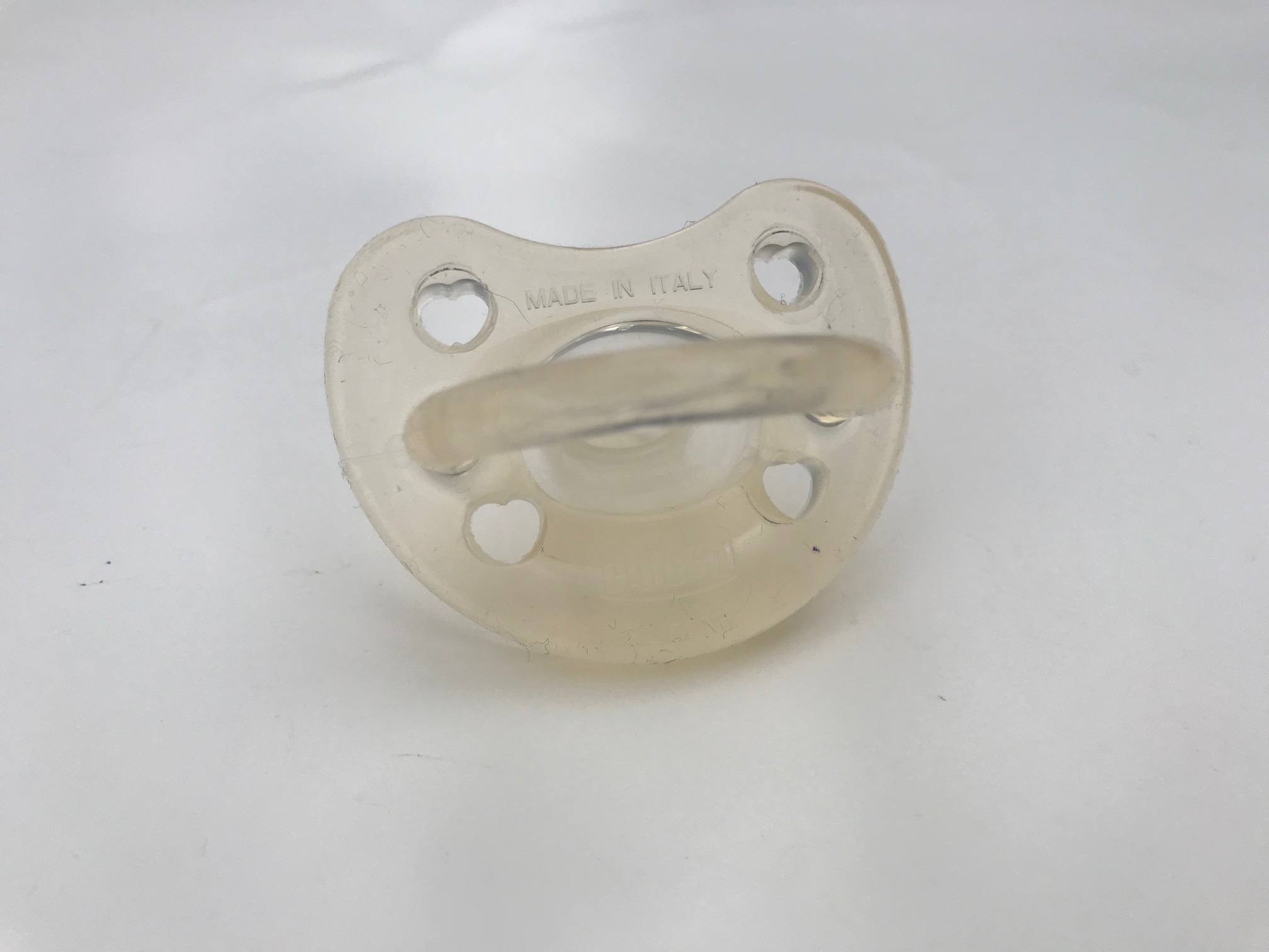 "Made In Italy" Clear Silicone NaturalFit Chicco Pacifier: Lead Free, Cadmium Free, Arsenic Free