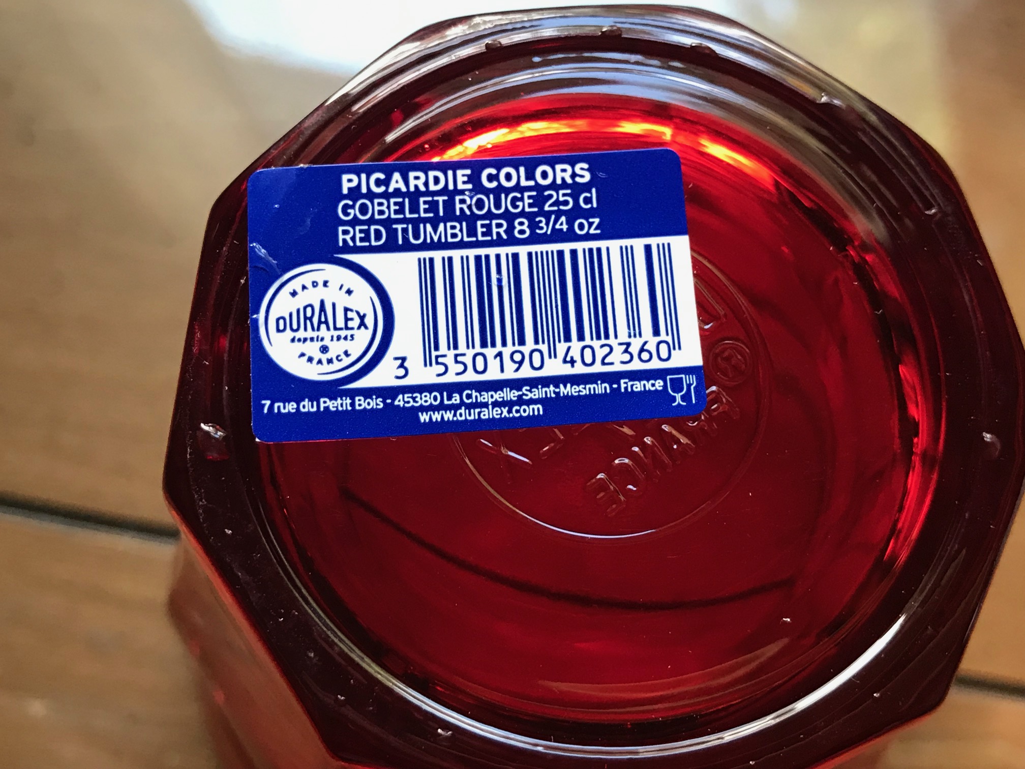 Red Duralex Picardie Colors Tumbler: Lead-Free, Arsenic-Free, Cadmium-Free and Mercury-Free!