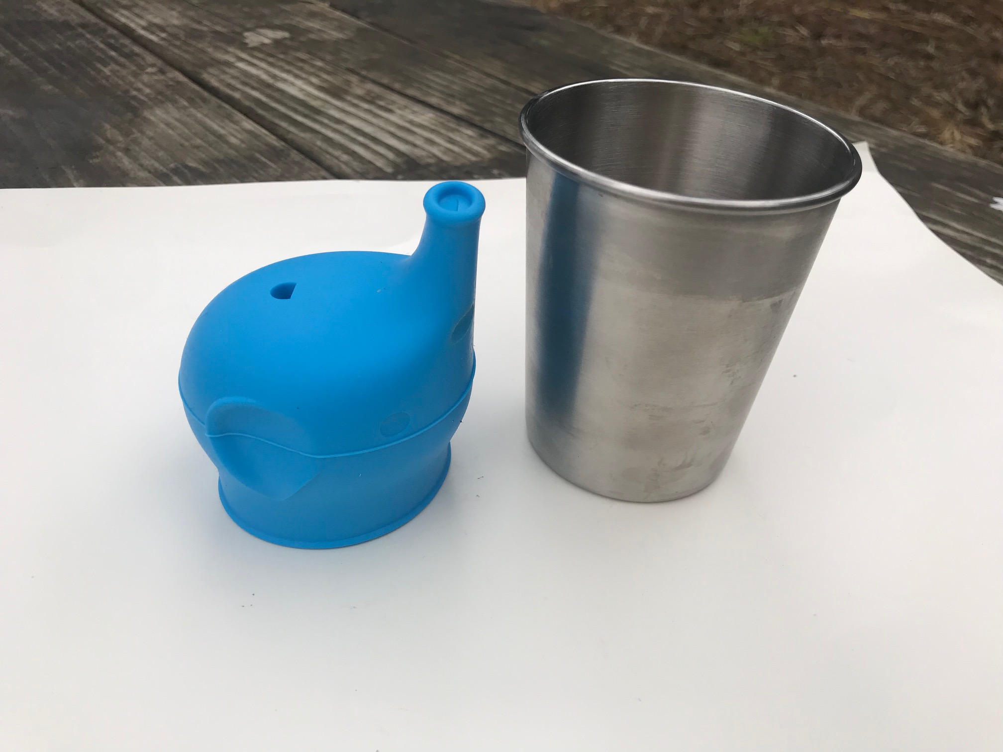 Suncraft Stainless Steel Child's Cup with Blue Silicone Elephant Top: Lead Free, Cadmium Free, Arsenic Free