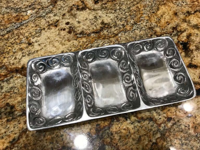 Polished Metalware Tray: 757 ppm Lead (All trays like this that I have tested have been positive for Lead.)