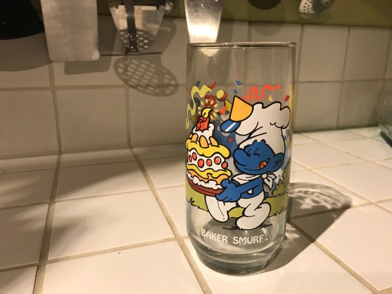 Peyo 1983 Baker Smurf Drinking Glass: 129,800 ppm Lead + 5,587 ppm Cadmium + 5,344 ppm Arsenic (90 ppm Lead is unsafe for kids!)