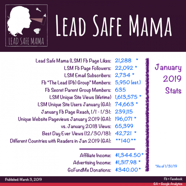 #LeadSafeMama Stats: 196,071 page-views by 74,633 readers in 140 countries in January of 2019!