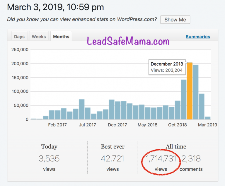 At this rate, LeadSafeMama will see it’s 2,000,000th page-view by the end of May 2019!