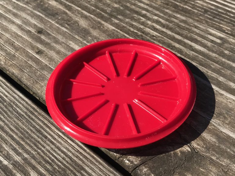 Red Tupperware Mug and Saucer, Year Unknown: Red plastic elements are negative for Lead, Mercury, Cadmium & Arsenic.