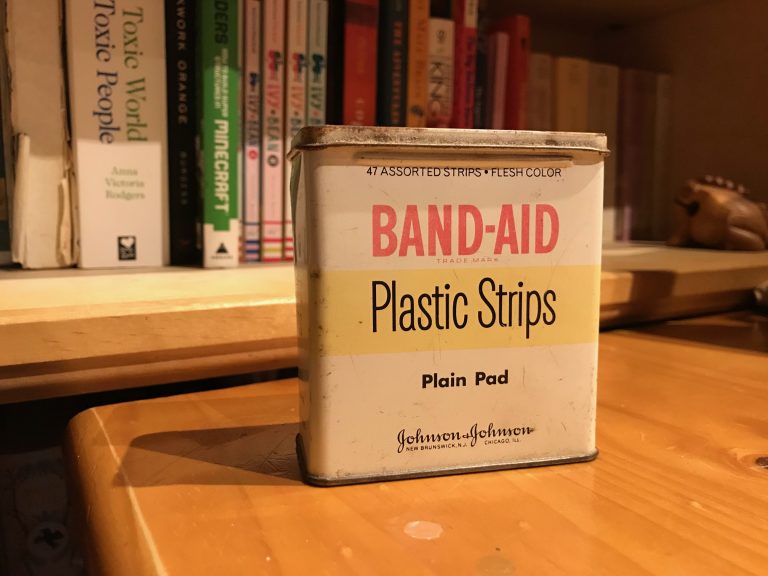 Oh the irony! Vintage metal Band-Aid tin, painted in Lead Paint! 2,193 +/- 147 ppm Lead! [90 ppm is unsafe for kids.]