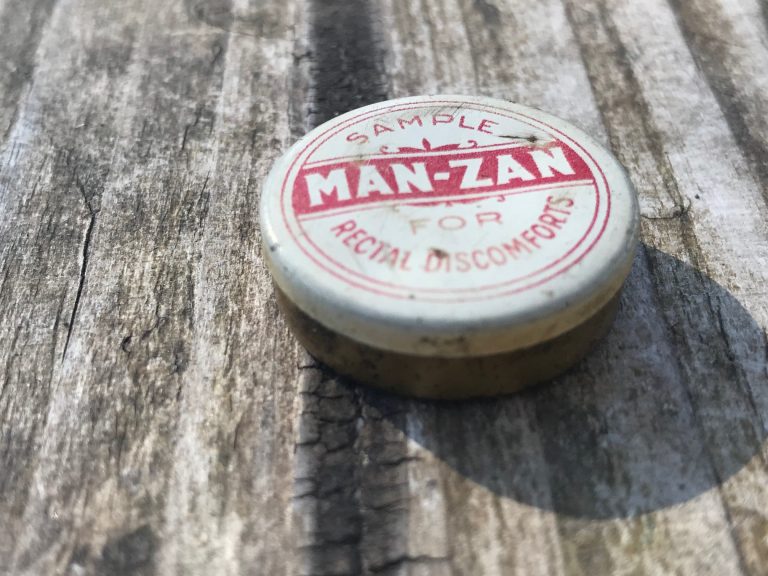 Vintage Tin, Sample Man-Zan Cream for Rectal Discomfort: 1,805 ppm Lead + 975 ppm Mercury [! Speaks for itself.]