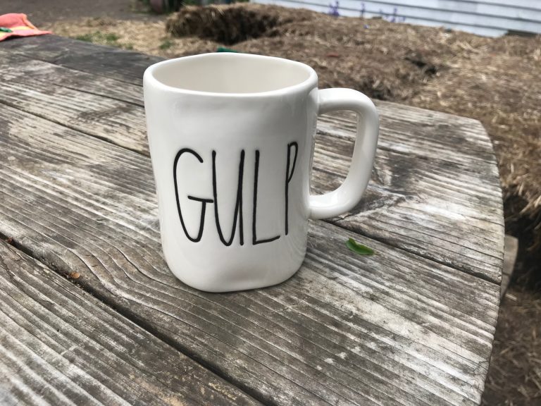 New (August 2018) Rae Dunn Ceramic “Gulp” Coffee Mug from Marshall’s: 108 +/- 18 ppm Lead (safe by all standards)