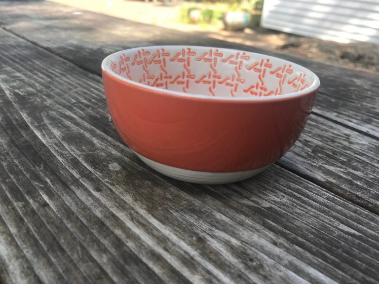 Target Threshold Small Orange Stoneware Dish: 384 ppm Cadmium + 108 ppm Lead.