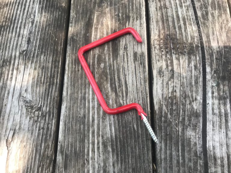 Red, Newer (year/vendor unknown) Large Vinyl-Coated Garage Bike Storage Hook: Lead Free, Cadmium Free, Arsenic Free!