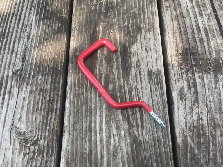 Red, Newer (year/vendor unknown) Vinyl-Coated Garage Bike Storage Hook: Lead Free, Cadmium Free, Arsenic Free!