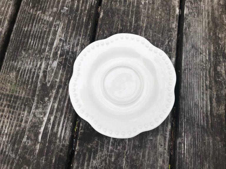 2012 Pottery Barn Emma Made In Portugal White Ceramic Saucer: 52 +/- 17 ppm Lead (Pb). Safe by all standards.