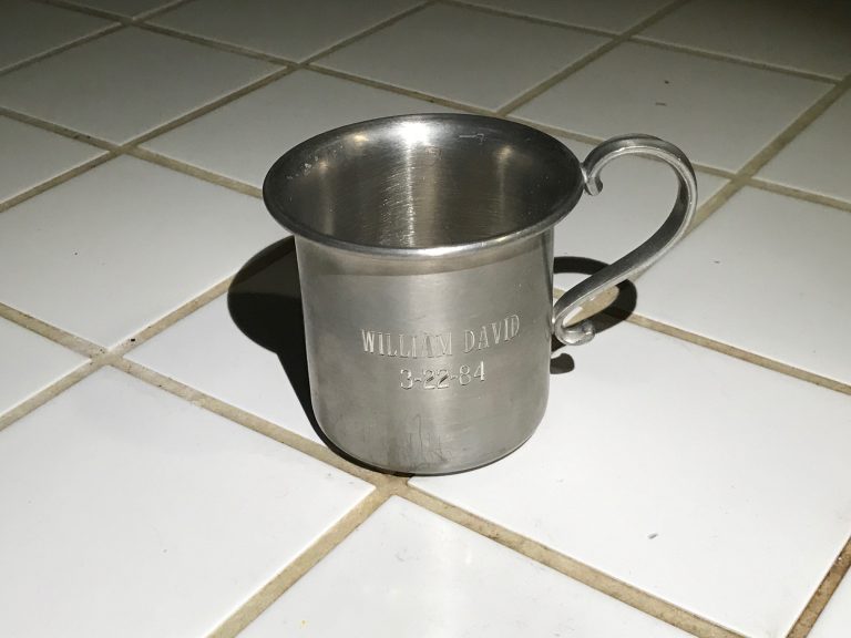 A 1984 Gorham baby cup likely sold as a Lead-Free Pewter: 1,441 ppm Lead (90 is unsafe for kids) + 70,500 ppm Antimony (a carcinogen.)