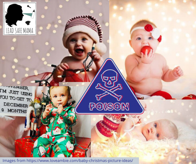 Think twice before wrapping a baby in poison for the holiday pics. Christmas lights can be 15,000 ppm Lead (90 ppm is unsafe).