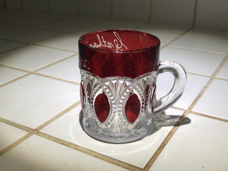 A second antique (1906?) pressed-glass tiny mug: Also Lead-free!!! Click to see more images of “press line” examples.