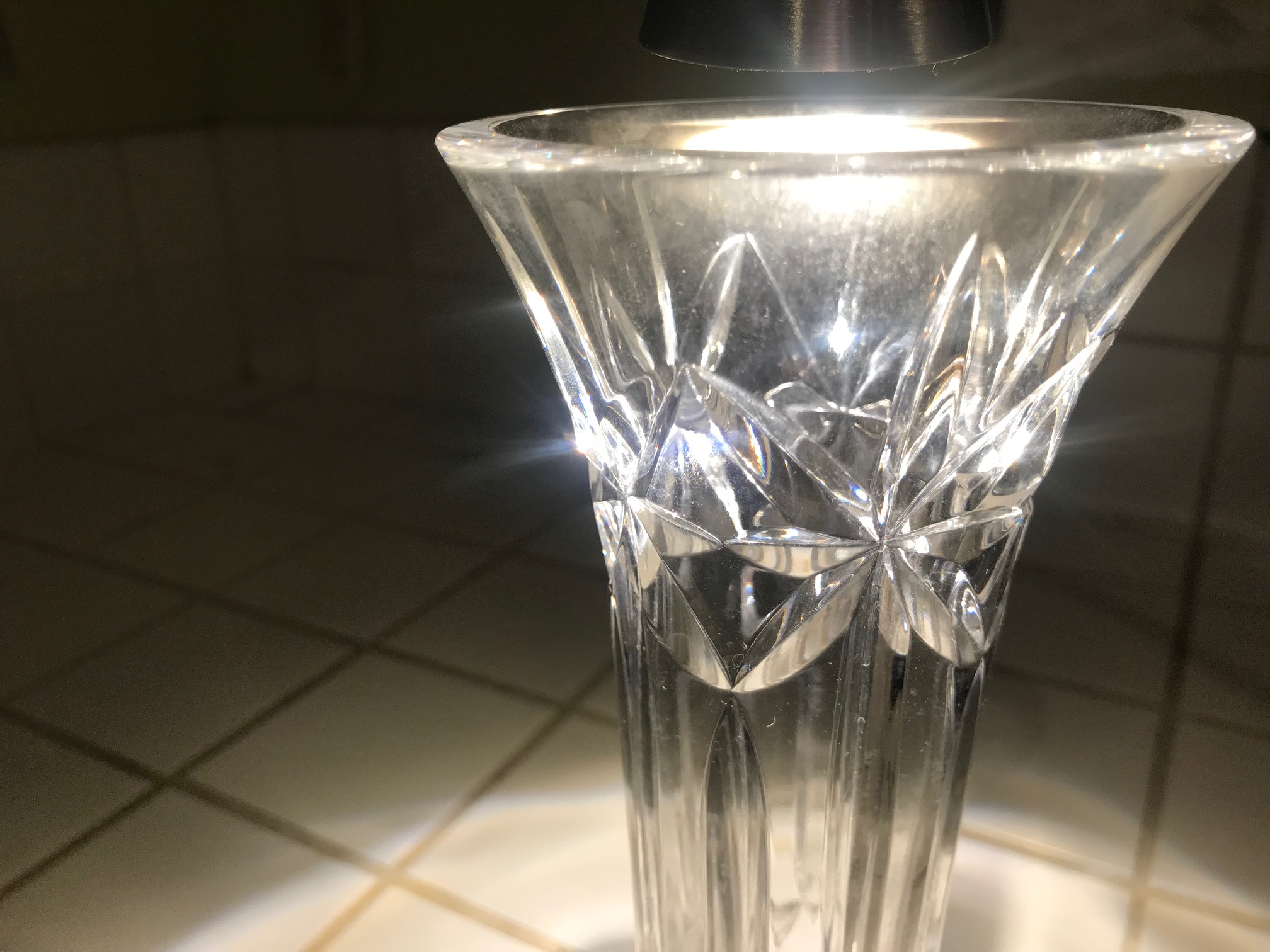 Waterford crystal bud vase: 386,000 ppm Lead (39% Lead)! Crystal items can  passively create Lead dust in your home.