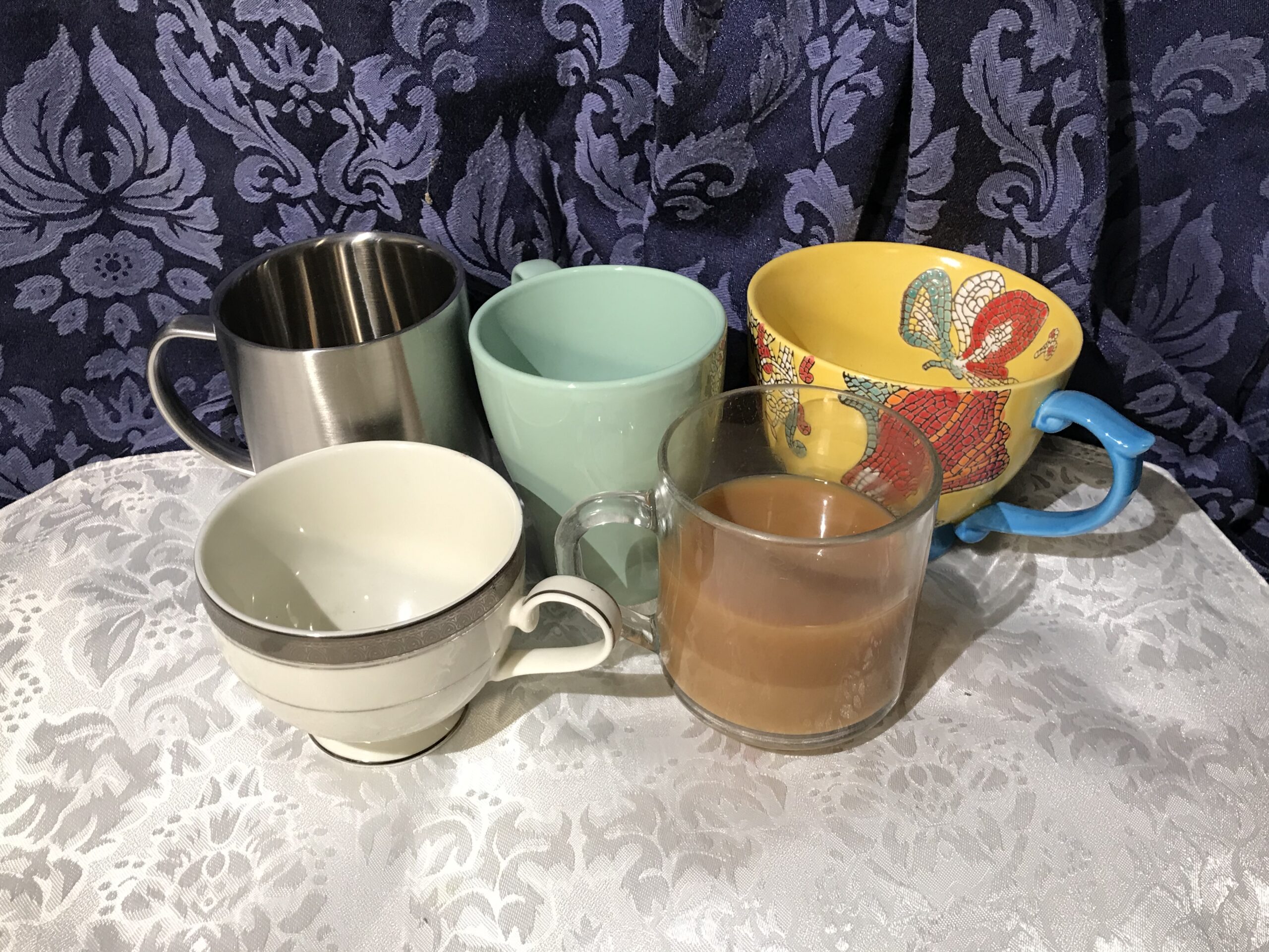 Vintage Clear Glass Coffee Mugs, Pressed Glass Mugs, Set of Four