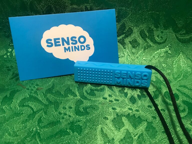 Senso Minds “Non-Toxic” blue silicone chew necklace – Lego shape: 12 +/- 3 ppm Cadmium, a known carcinogen.