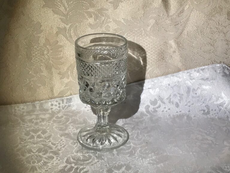 Anchor Hocking Wexford Glassware (1967–1998) goblet with press lines (an excellent example of Lead-free vintage glassware.)