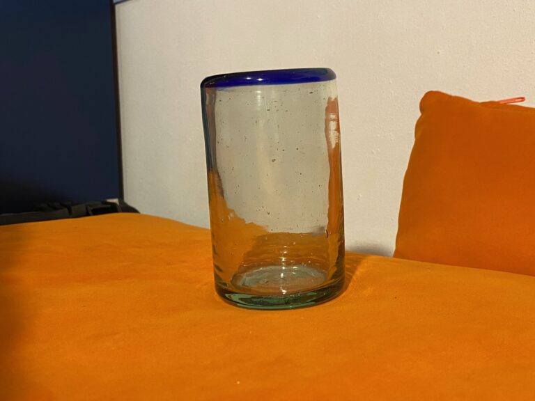 Blue-rimmed drinking glass: 152 +/- 48 ppm Lead (this is likely safe given the Lead is probably bound in the glass at this level)