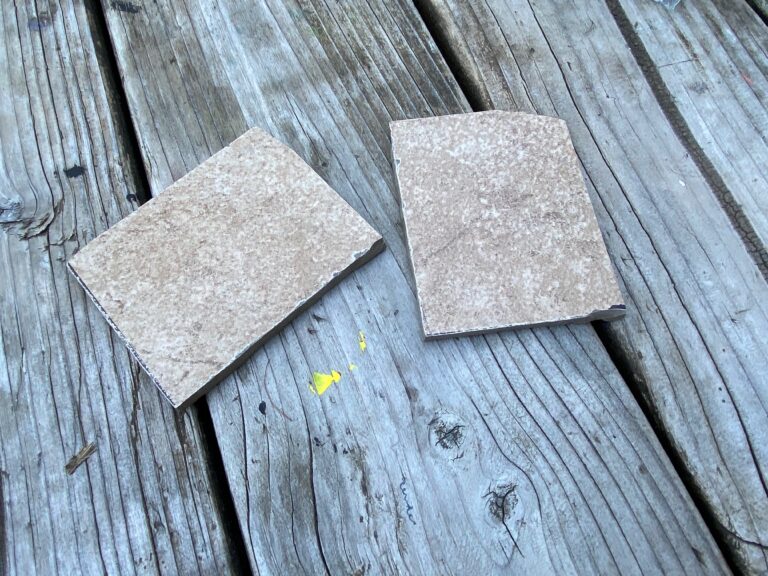 Light brown glazed (faux stone look) ceramic tile samples: 30 ppm Lead + Cadmium-free, Arsenic-free, Antimony-free!