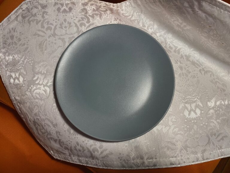 Gray blue glazed ceramic Ikea plate (501.525.43) #12011, Made in China: Lead-free, Cadmium-free, Antimony-free.