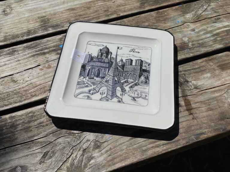 Square “Paris” dish, Made in Italy – purchased at Home Goods: tested positive for both LEAD and CADMIUM on the food surface.