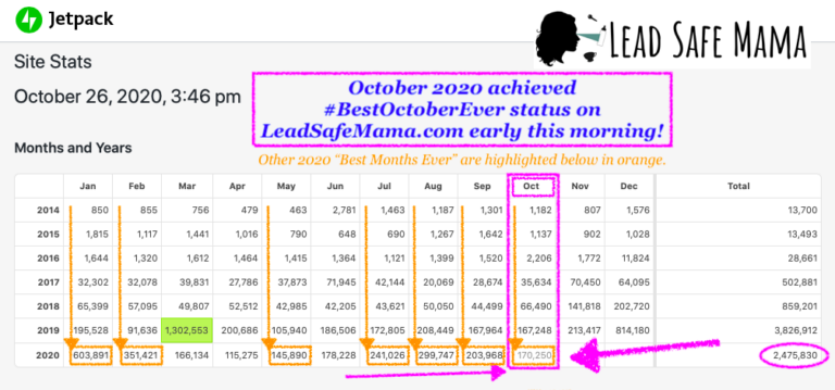 Early this morning, October 2020 officially became the “Best October Ever” here on LeadSafeMama.com!