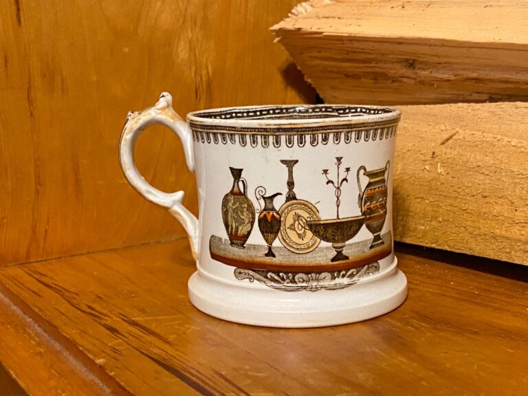 Unmarked mug with urns and vases: 39,400 ppm Lead on decorative elements (high Lead inside of mug too!)